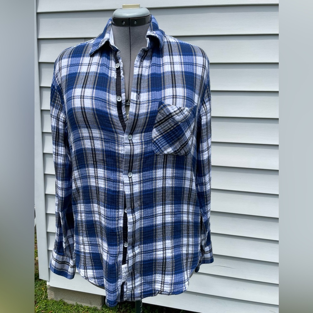 rag & bone Blue and White Plaid Casual Button Down Shirt